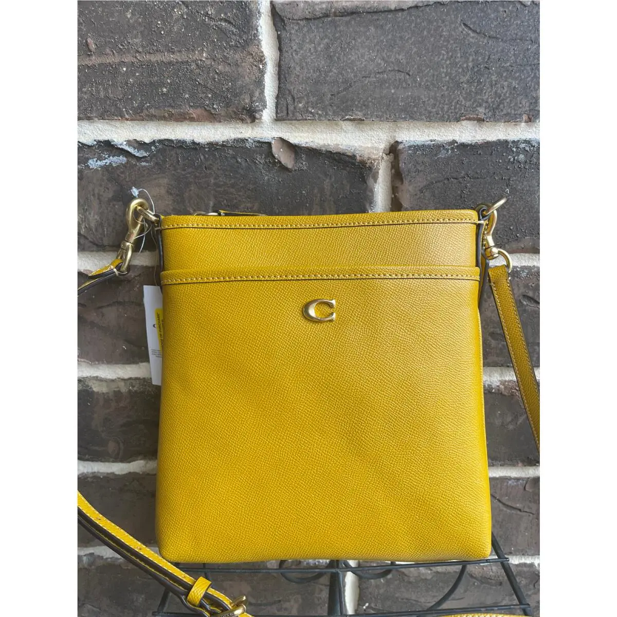 Coach Kitt Crossbody Crossgrain Leather Yellow Gold CC526