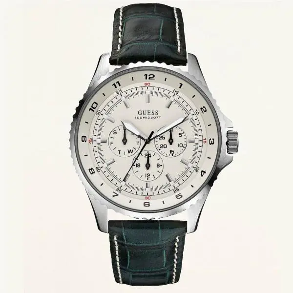Guess Dark Green Croc Leather+silver Cream Multi-function Dial WATCH-U11068G2