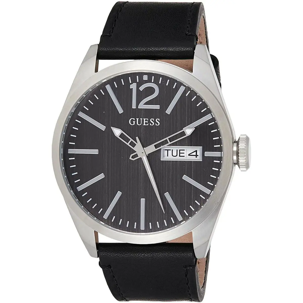 Guess W0658G2 Men Sport Leather Strap Stainless Steel Case Three Hands Day/date