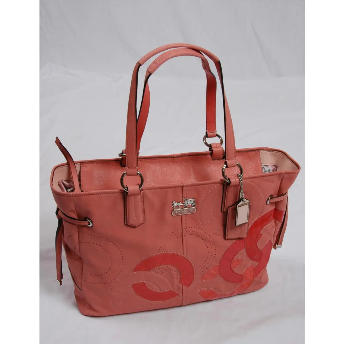 Coach Chelsea Inlaid Leather Charlie Tote Bag 18964 Coral Multi