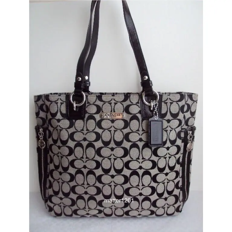 Coach F19388 Gallery Signature NS Zip Tote Black White/black