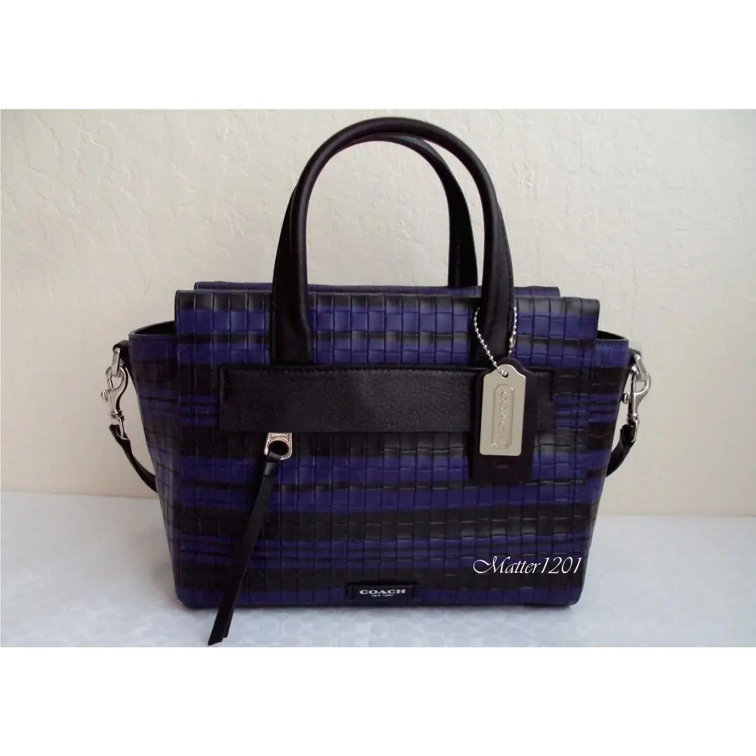 Coach 31001 Bleecker Embossed Woven Leather Mini Riley Blue Indigo/ Black