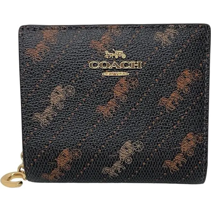 Coach Horse and Carriage Print Snap Wallet Brown Black Style No.C4104 - Brown, black