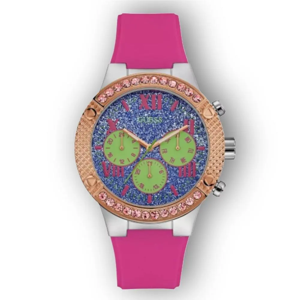 Guess Women`s Sporty Rose Gold-tone Stainless Steel Watch Pink Silicone U0772L4