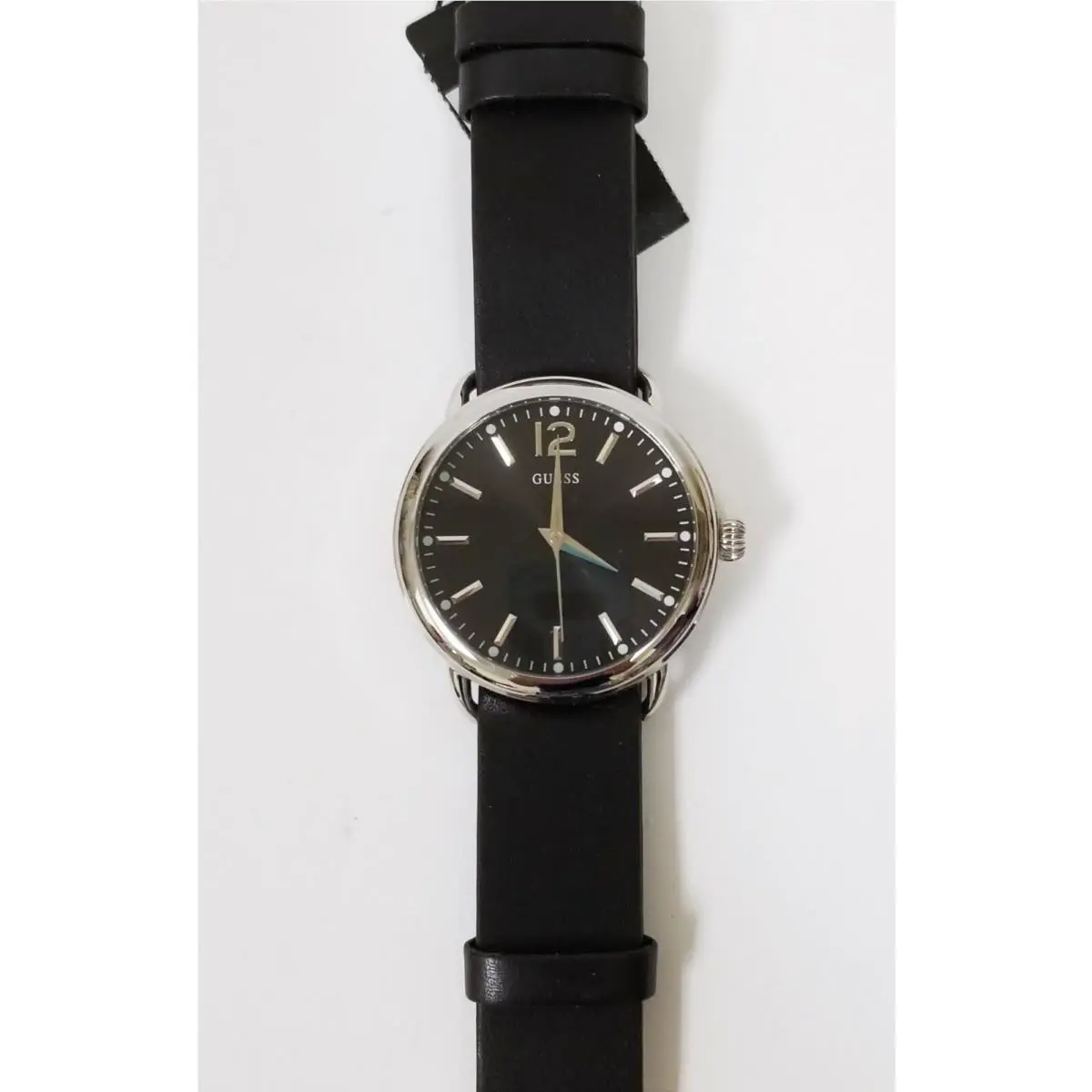 Guess Silver Tone Black Leather Bund Band Watch U0317G1
