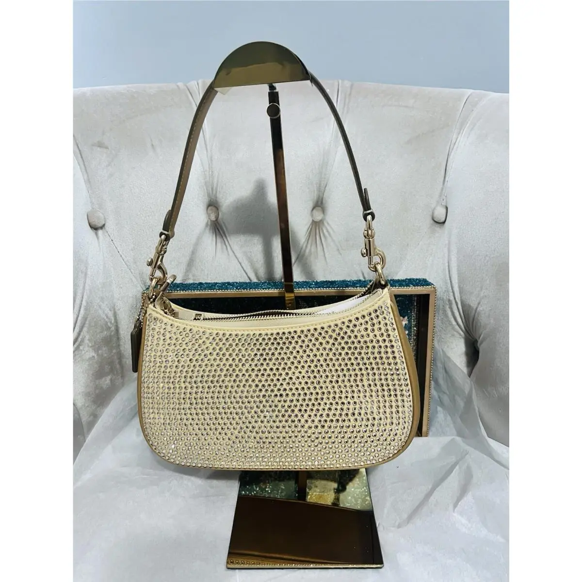 Coach CV937 Teri Shoulder Bag Crystal Yellow Gold Handbag Hobo Purse