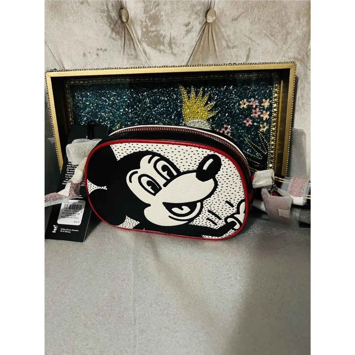 Coach Disney Mickey Mouse X Keith Haring Badge Camera Crossbody Bag C1142 Black