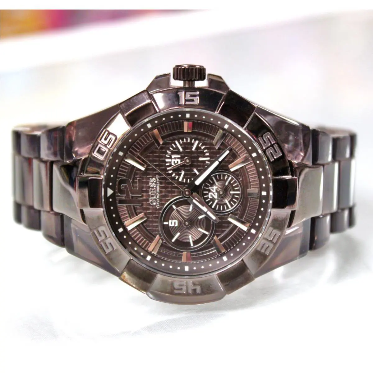 Guess U0042G2 IP Vector Brown Acrylic Multifunction Men Watch