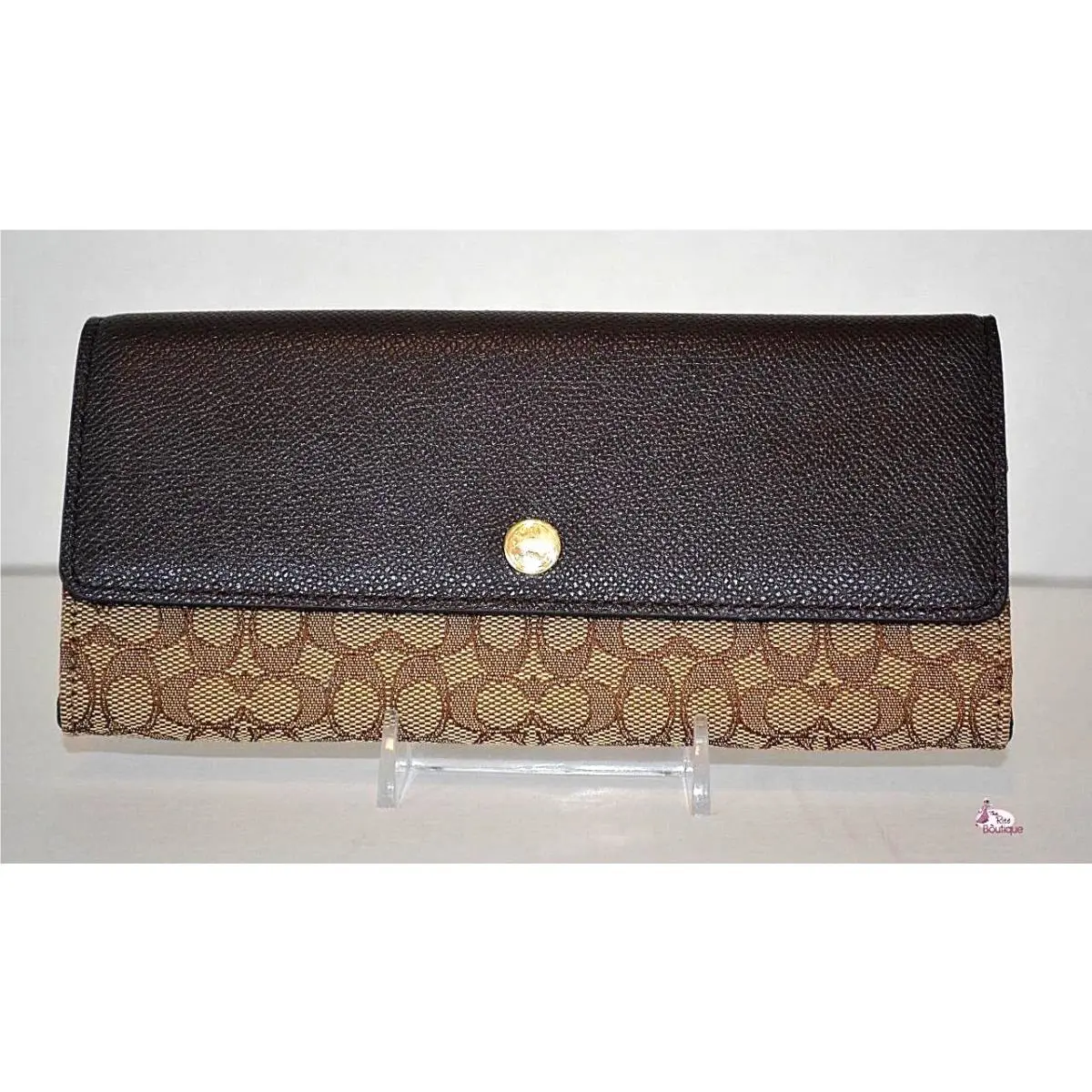 Coach Wallet Brown Signature Leather Clutch Coin Purse Card Slots Billfold