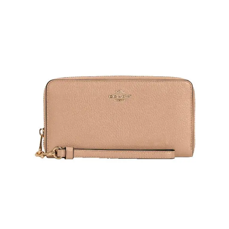 Coach Long Zip Around Wallet Crossgrain Leather Faded Blush C3441