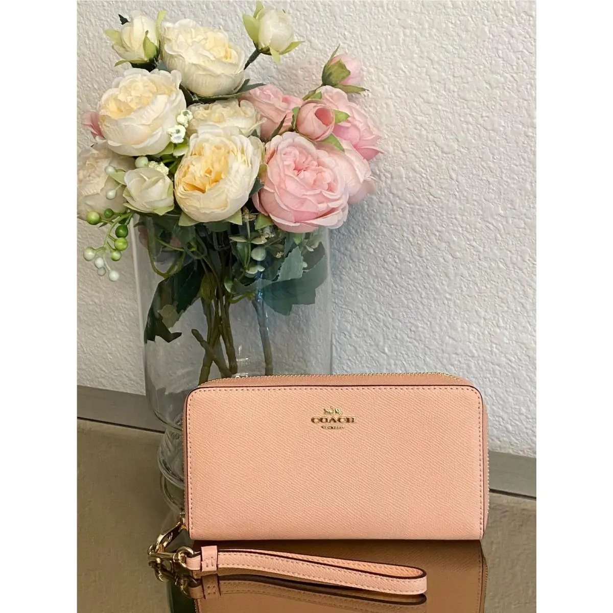 Coach Long Zip Around Wallet Wristlet Faded Blush CG Leather C3441