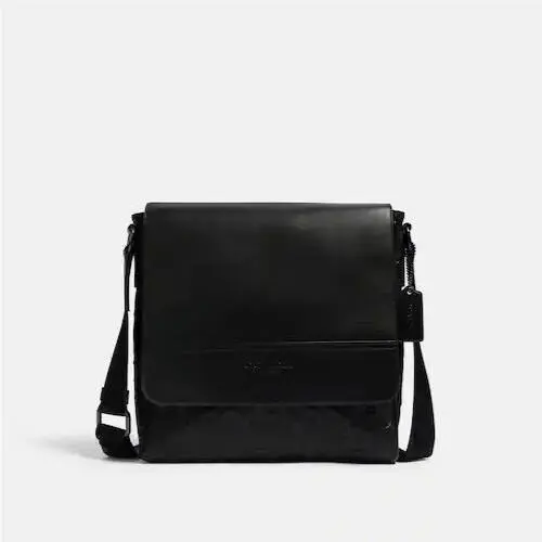 Coach Men`s Gunmetal/black Houston Map Signature Leather Bag 4006