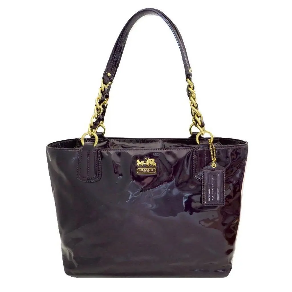 Coach Madison Aubergine Purple Burgundy Patent Leather Tote Purse 20484