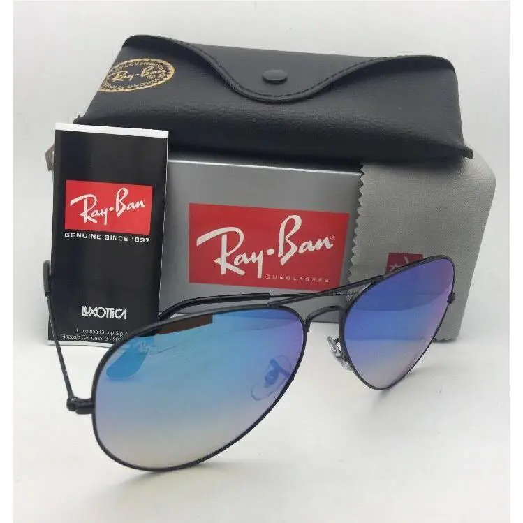 Ray-ban Sunglasses RB 3025 002/4O 55-14 Black Aviator W/blue Mirror Gradient