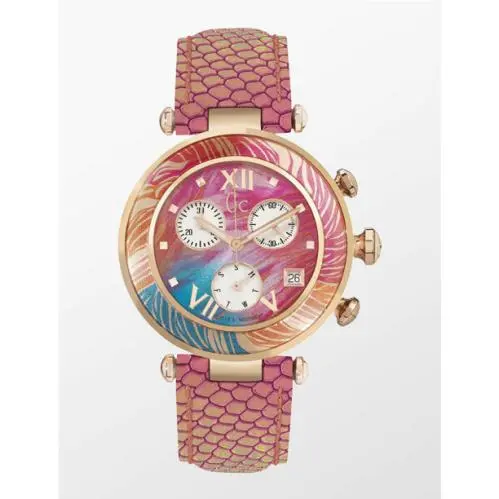 Trendy Swiss  Swiss GC Womens Sport Chic Watch Pink Salmon Leather Y05011M3 by Guess