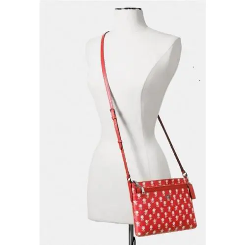 Coach Crossbody Messenger Red Floral with Pop UP Pouch Handbag