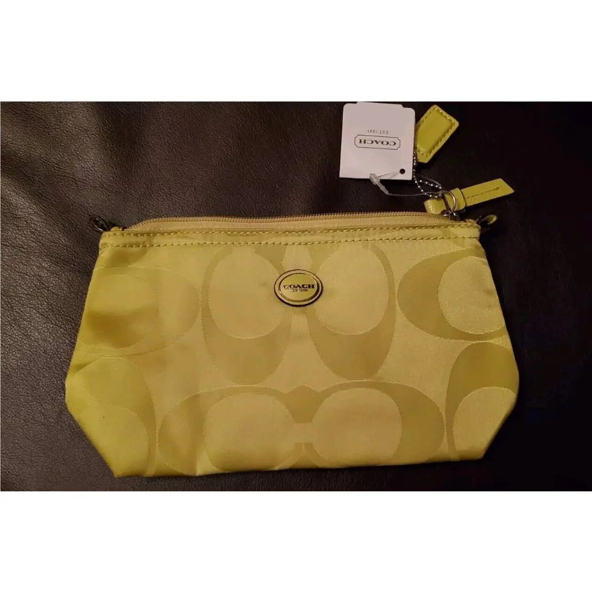 Coach 77382 Signature C Logo Nylon Zip Around Wallet Cosmetic Bag Citrine