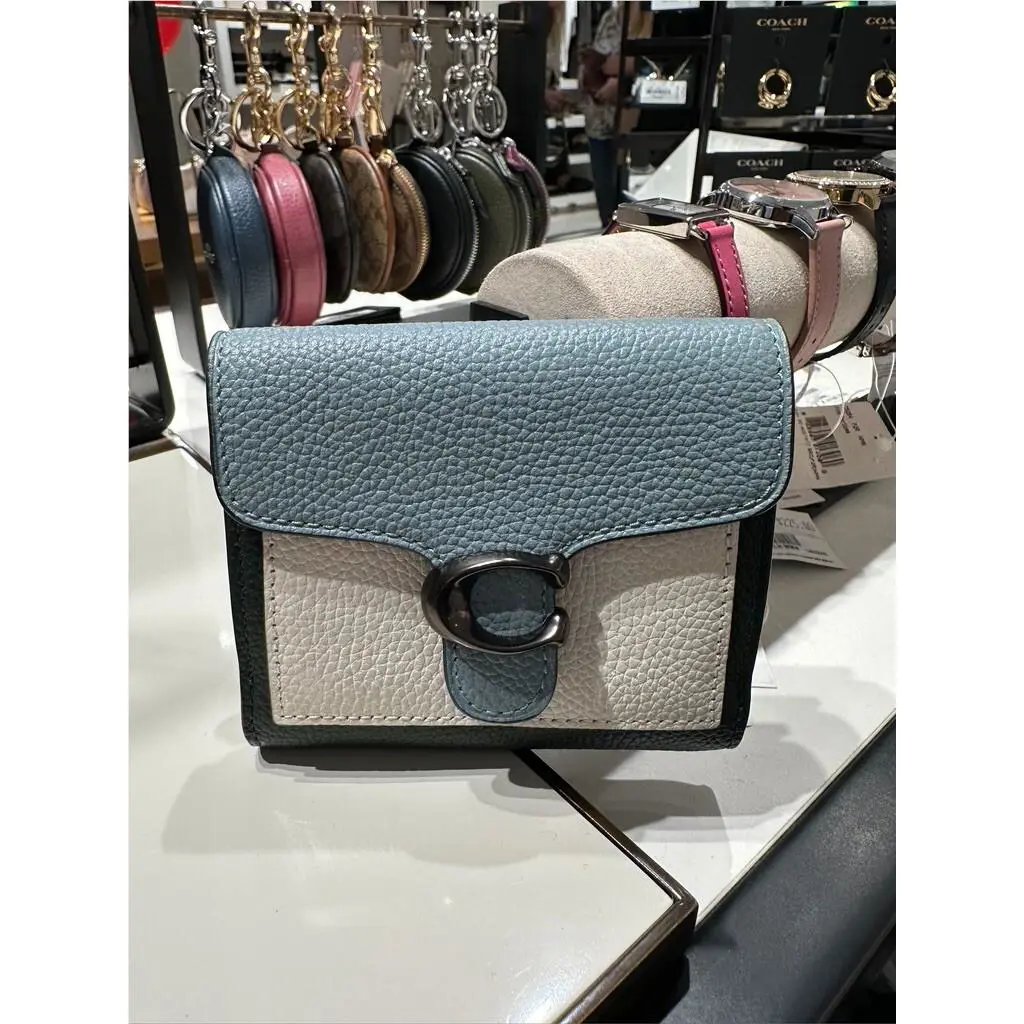 Coach 76302 Tabby Small Wallet In Colorblock Sage Green Leather Billfold