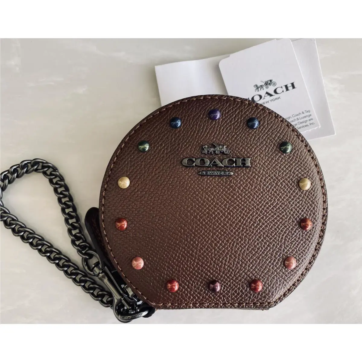 Coach Dark Saddle Rainbow Rivets Card/coin Case 31574