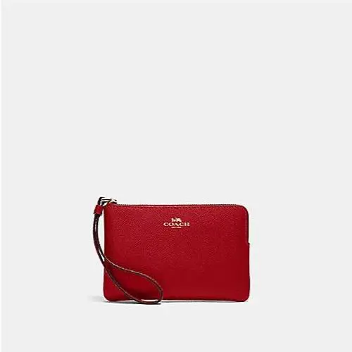 Red Leather Corner Zip Wristlet by Coach