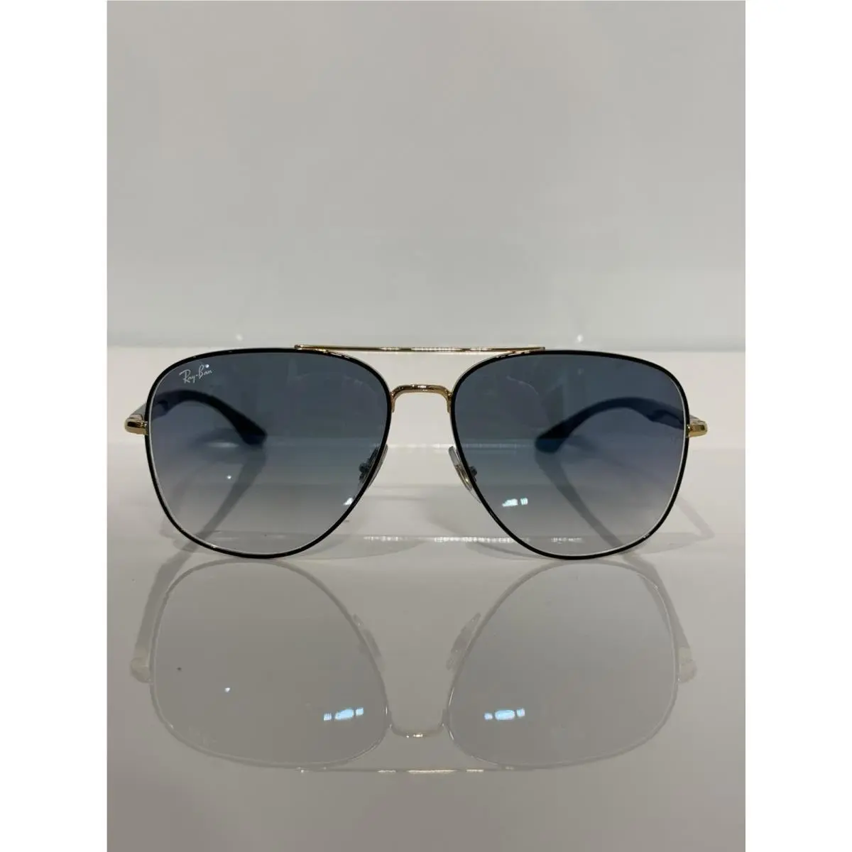 Ray Ban 3683 9000/3F Shiny Black/ Gold Metal Gradient Blue Sunglasses 59mm
