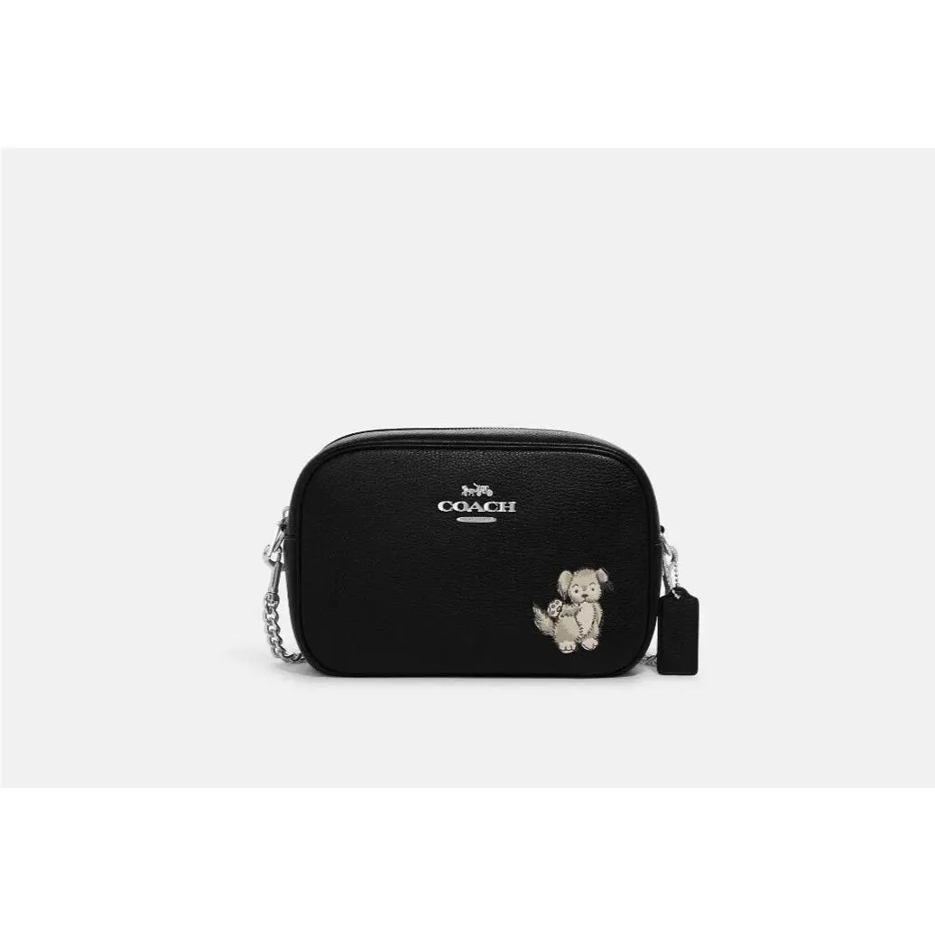 Coach Silver/black Jamie W/happy Dog Leather Camera Bag/crossbody CC791