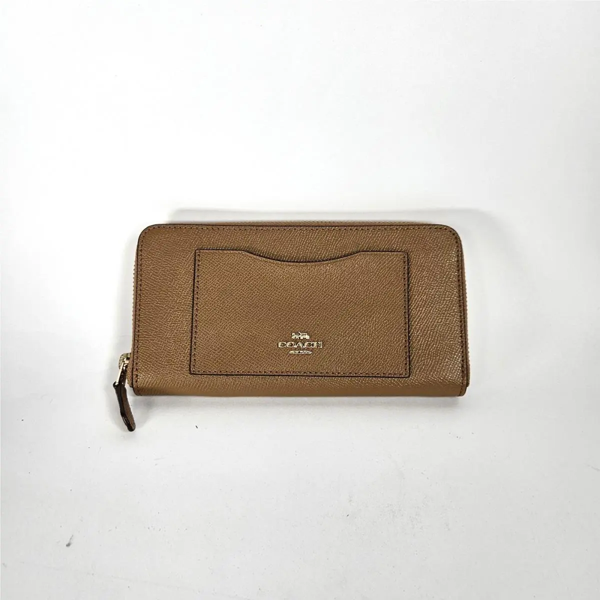 Coach Women`s Wallet Brown F54007 Crossgrain Leather Saddle Accordion Zip Wallet