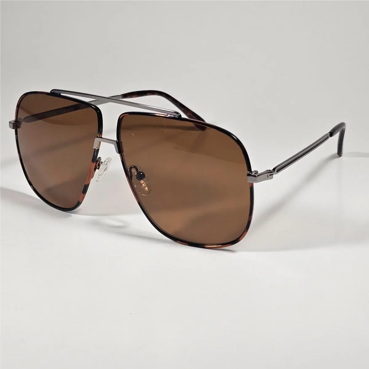 Guess GF0239 14E Pilot Sunglasses Gunmetal Gray Ruthenium Frame Brown Lens 61mm