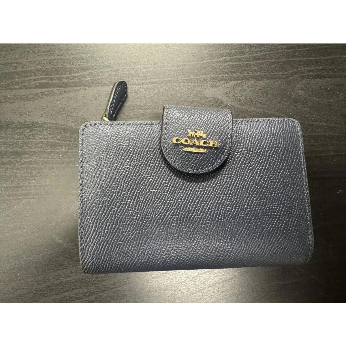 Coach Medium Corner Zip Wallet Crossgrain Leather 6390 Midnight