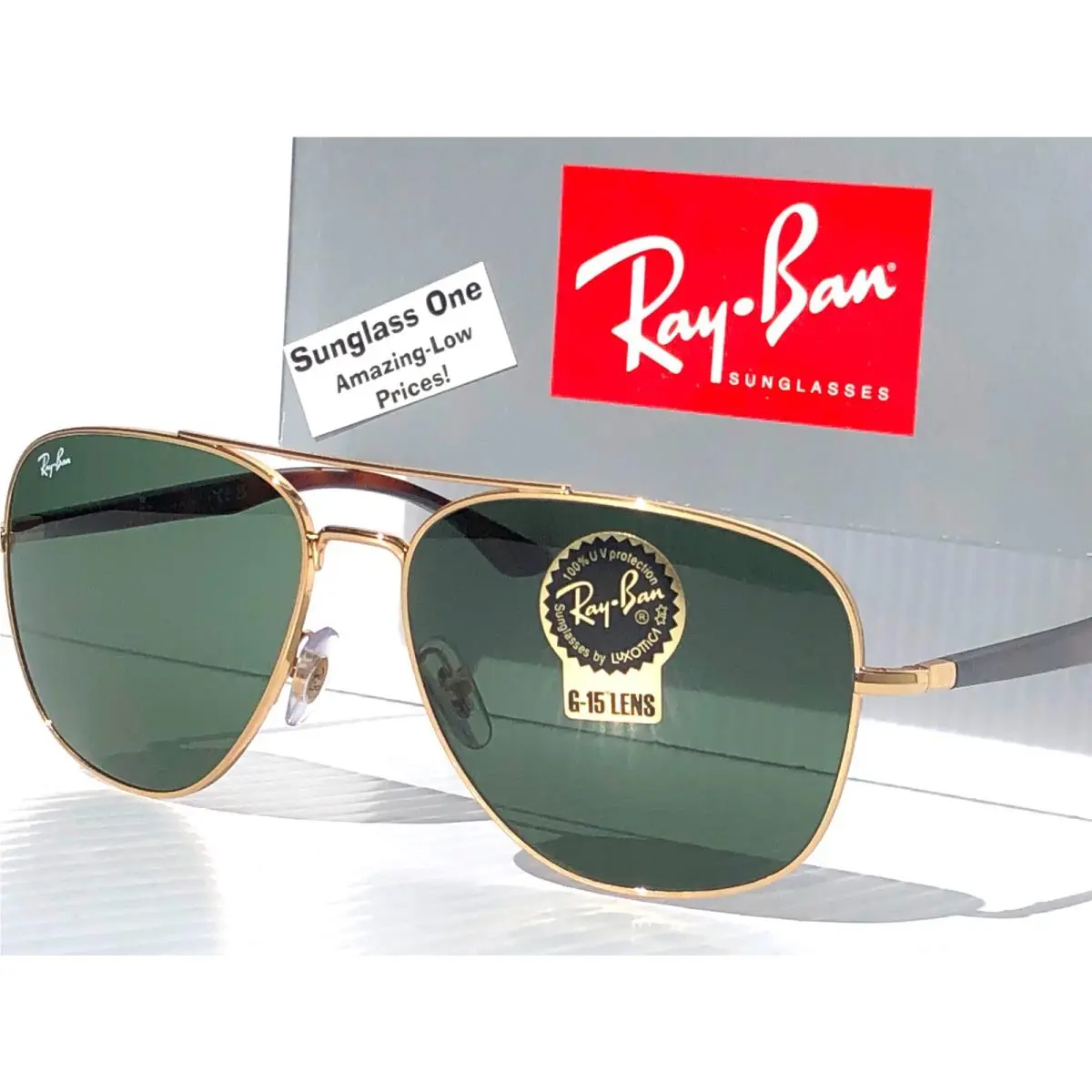 Ray Ban Arista Gold Tortoise Frame G-15 Green Lens Sunglass RB3683 001/31