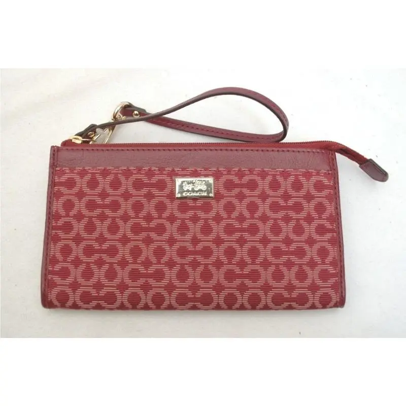 Coach Madison OP Art Needlepoint Zippy Wallet Wristlet 49586 Cranberry