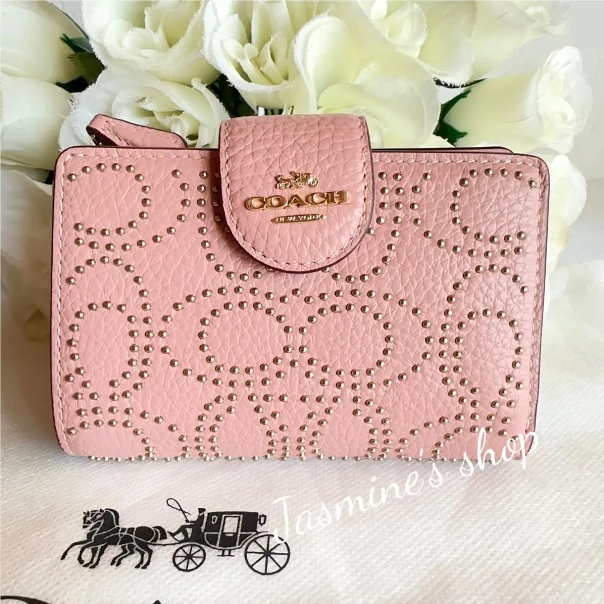 Coach CX404 Medium Corner Zip Wallet with Signature Rivets Pink Petal