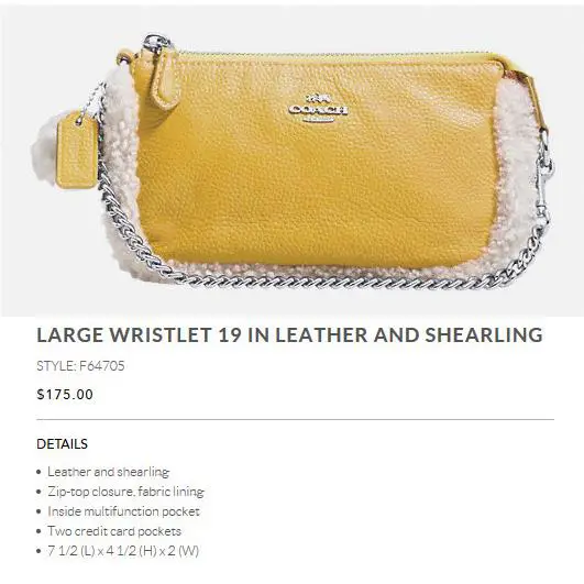 Coach F64705 Yellow/banana Large Wristlet 19 Leather and Shearling