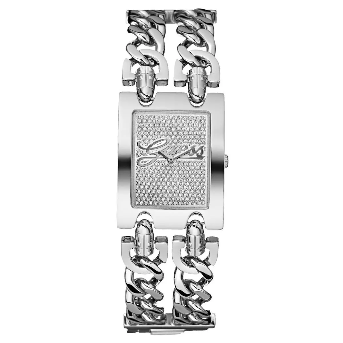 Multi Strand Chain Link Silver Tone+pave Crystal Logo Dial Watch U85106L1 by Guess