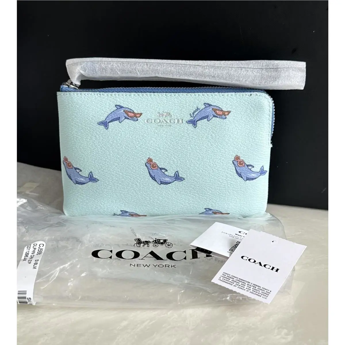 Dolphin Blue/multi Corner Zip Wristlet CJ568 by Coach