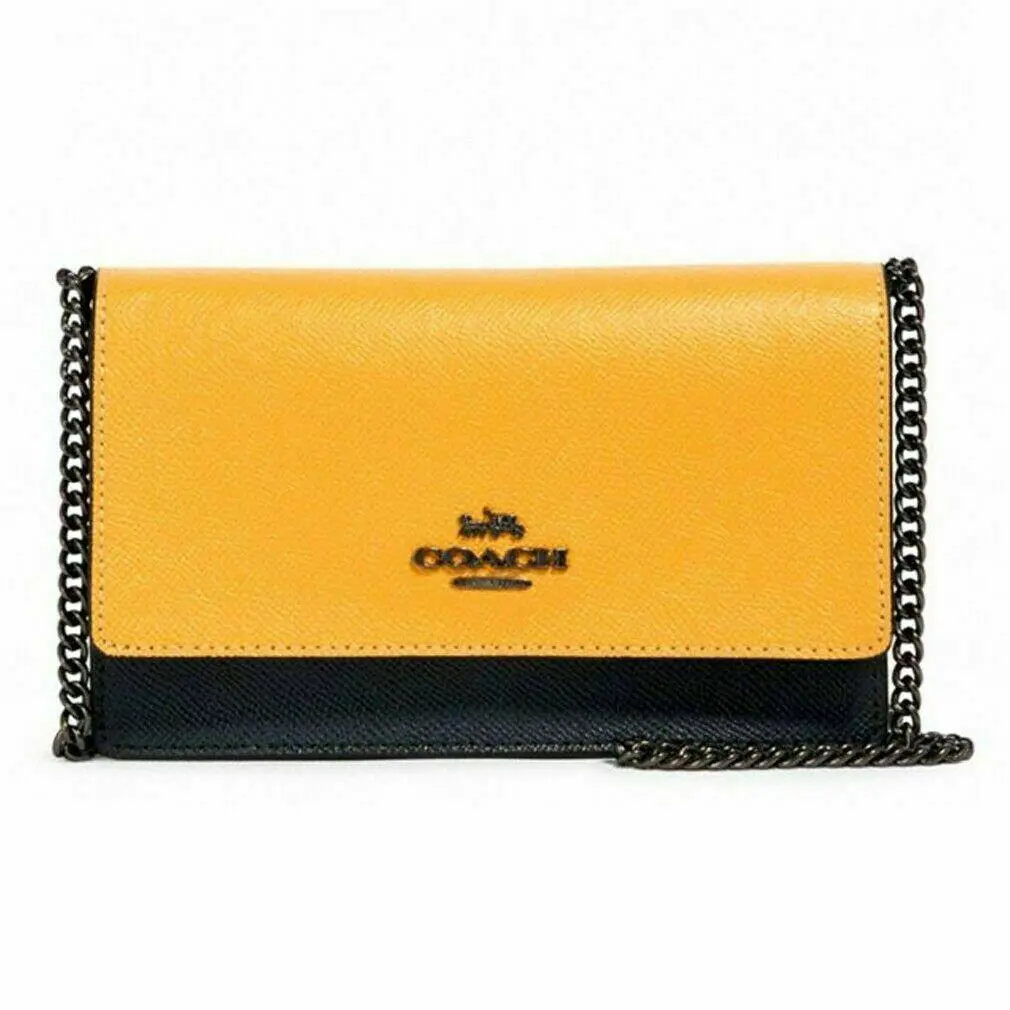 Coach Flap Belt Bag Color Block Midnight Honey Yellow Crossbody Logo 2611