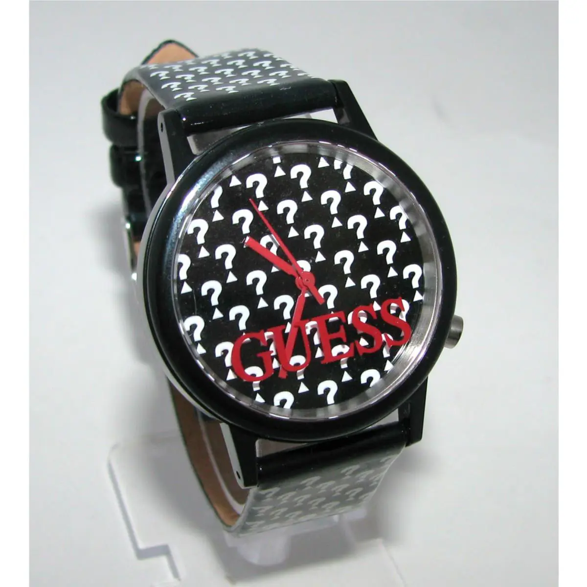 Guess Logo White+black Patent Leather Band+dial w/ Red Womens WATCH-W65019L2