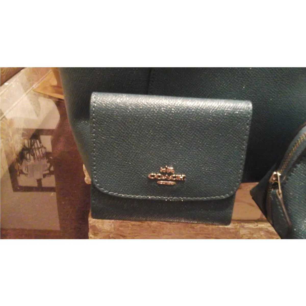 Coach F15622 Glitter Crossgrain Leather Teal Wallet