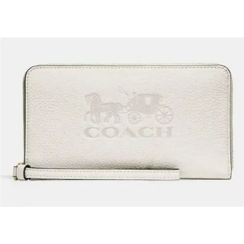 Coach F75908 Large Leather Horse and Carriage Phone Wallet in Chalk/gold