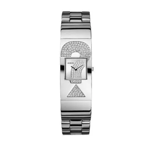 Guess Silver Tone Logo Stainless Steel Crystal Watch Bangle U11625L2