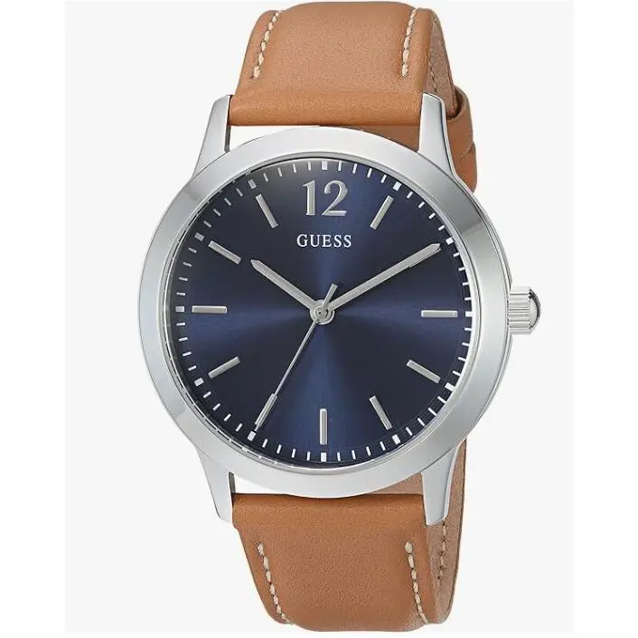 Guess Navy Blue Dial Brown Leather Strap 39mm Men`s Watch Steel Unsiex U0922G8