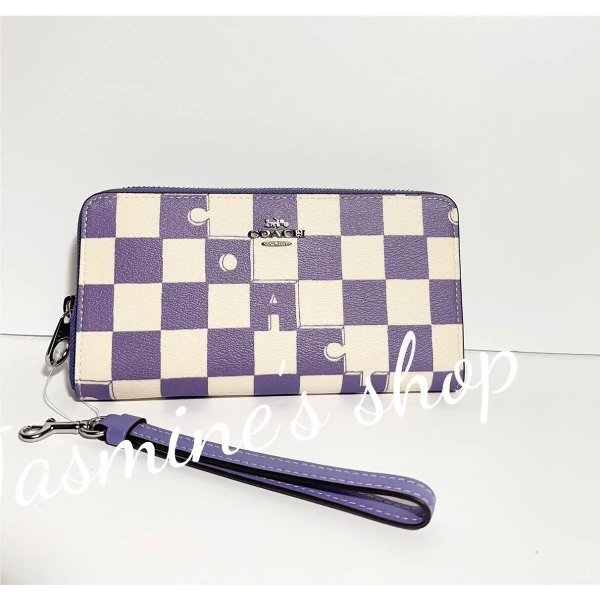 Coach CR622 Long Zip Around Wallet Checkerboard Print Coated Canvas Leather