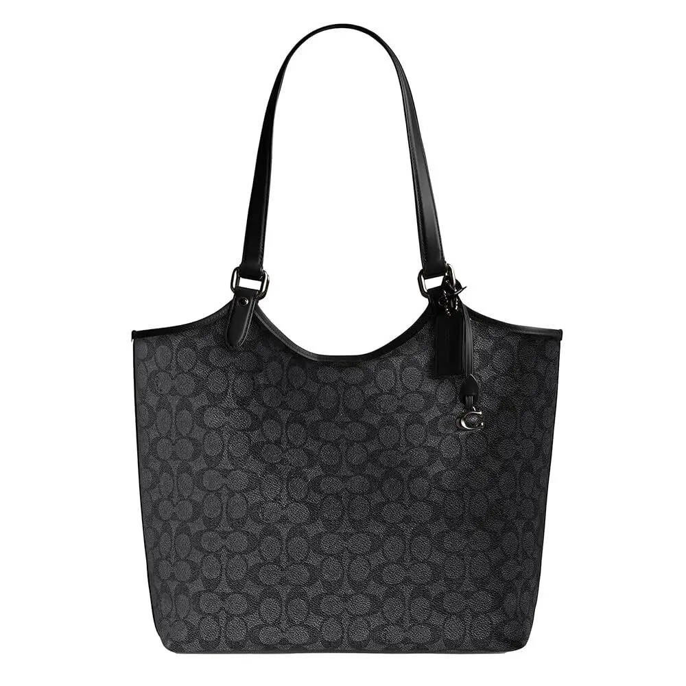 Coach Day Tote Bag Signature Canvas + Removable Zip Pouch Charcoal Black CX201