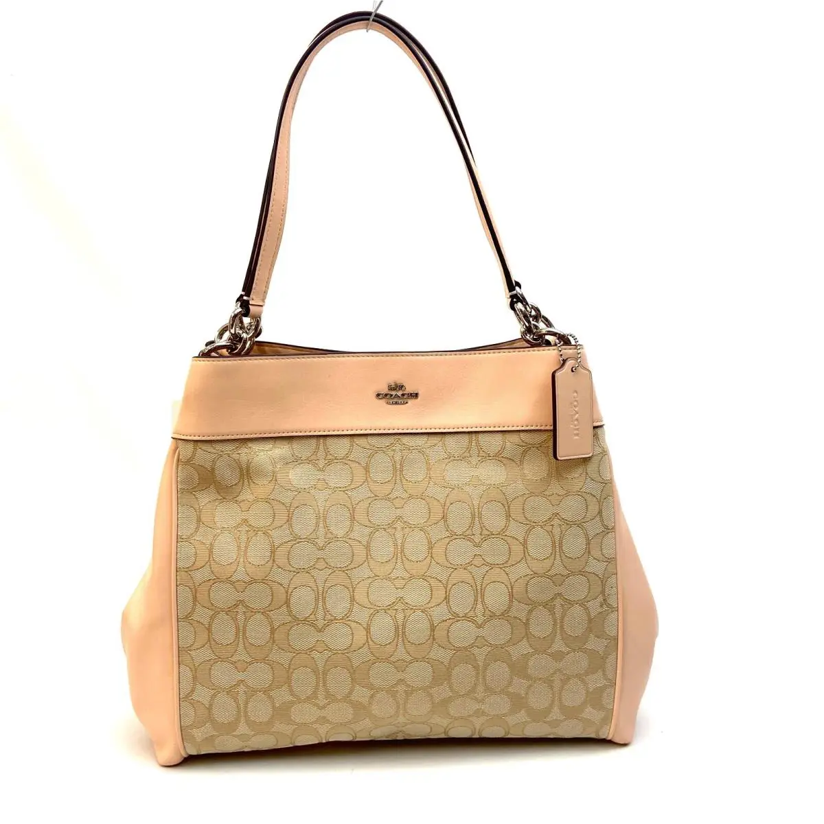 Coach Signature Jacquard Lexy Shoulder Bag Khaki Light Pink