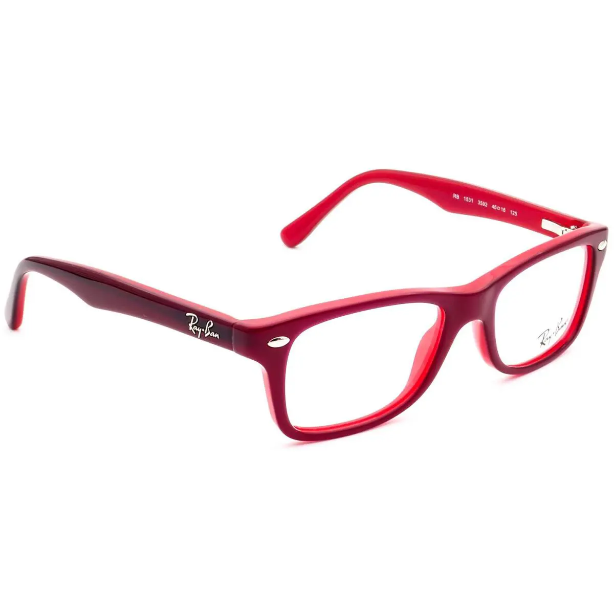 Ray-ban Kids` Eyeglasses RB 1531 3592 Burgundy on Red Square Frame 46 16 125