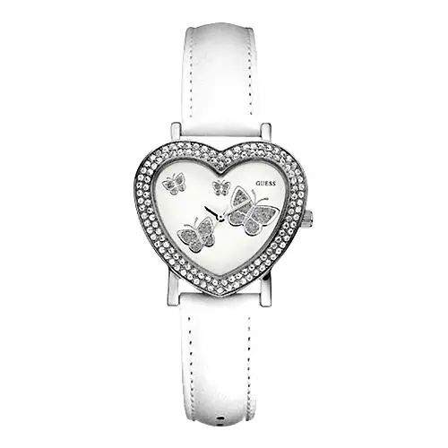 Guess White Leather Band+ Heart Shape+butterfly+crystals Dial WATCH-U95180L1