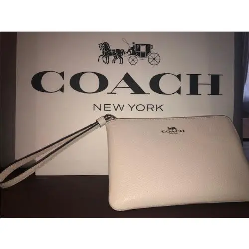 Beautiful Coach Womens Leather Corner Zip Wristlet Bag in Chalk F58032