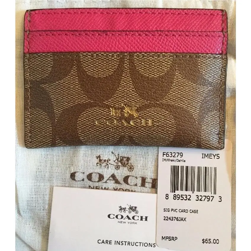 Coach Credit Card Wallet Signature C Gold/khaki/ Dahlia