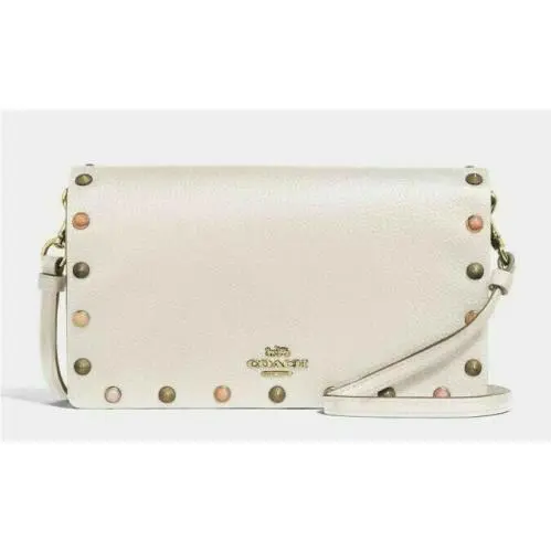 Coach Hayden Flap Crossbody Clutch Studded Rivets Chalk with Multi Studs