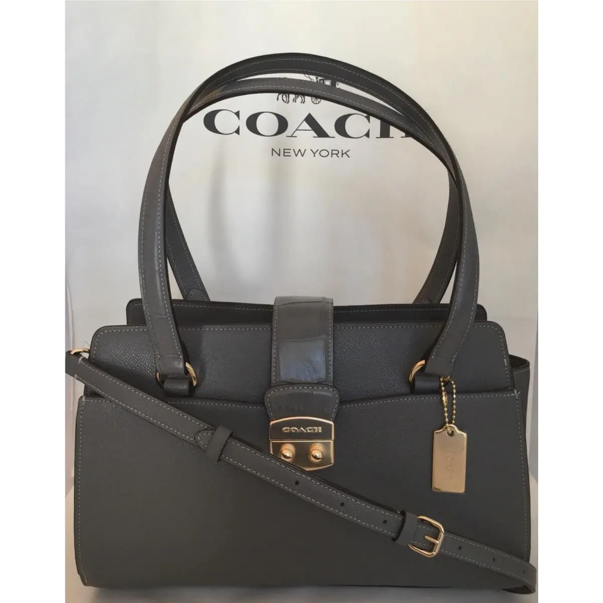 Coach F38082 Avery Carryall Crossgrain Leather W/embossed Trim Heather Gray